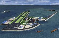 Description: Description: he CGI plans show a runway, hangars for fast jets, a port, wind turbines, and greenhouses. (China State Shipbuilding Corporation)