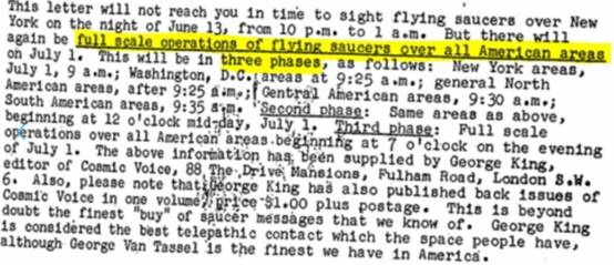 Tài liệu tiết lộ một bức thư dự báo sự xuất hiện của UFO trên lãnh thổ nước Mỹ.