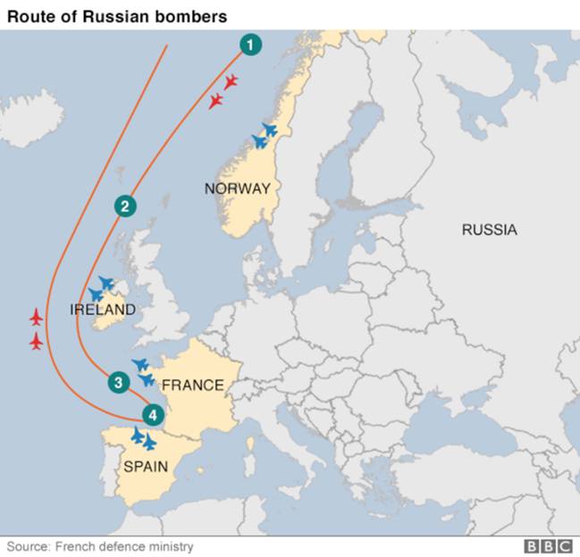 Phi cơ ném bom Nga bay sát không phận các nước Nato trong tháng 10